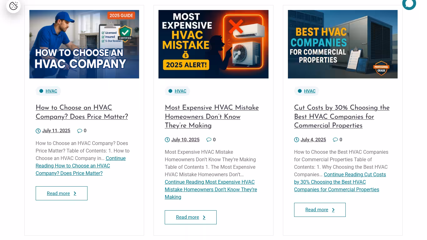 Past work example case study ecommerce website project of Hedayet Saadi client name Continental HVAC blogging page featured image
