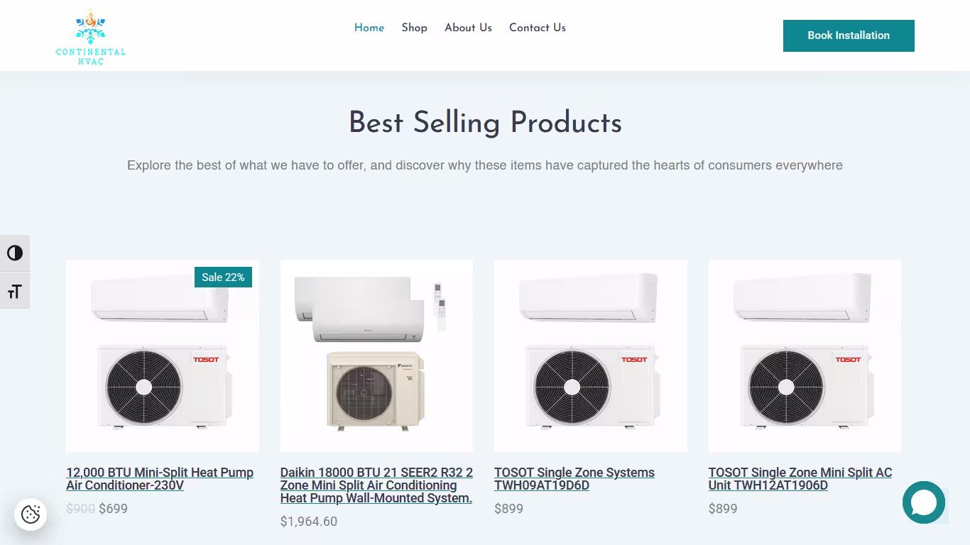 Portfolio case study HVAC ecommerce business website project of Hedayet Saadi client name Continental HVAC